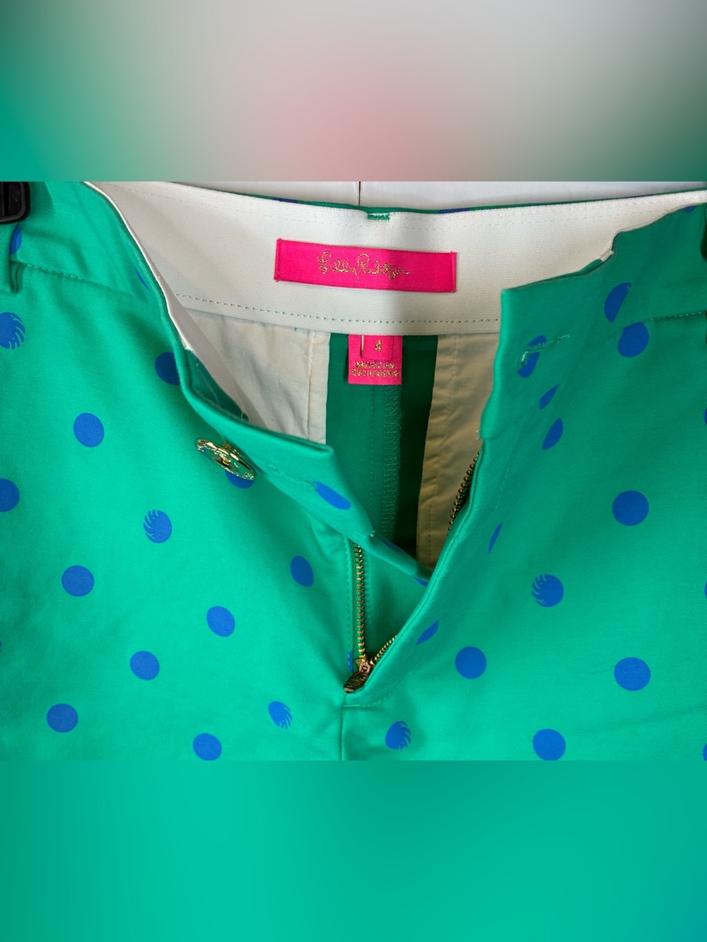 Lilly Pulitzer Women’s Green Blue Polka Dot Chino Shorts Size 4 Preppy Coastal - Picture 3 of 5